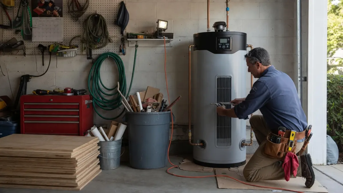 Photorealistic home improvement photo for Davis Heat Pump Water Heater Guide: Permits & Live Incentives (2026)