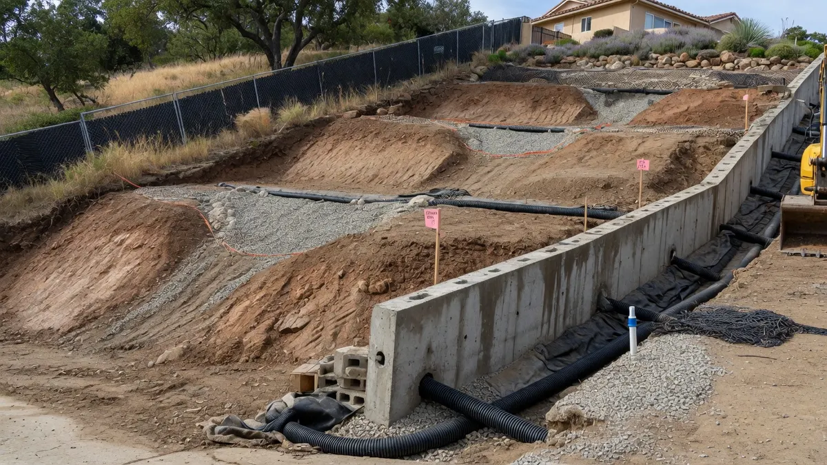 Photorealistic home improvement photo for El Dorado Hills Slope Drainage Before Patios and Pools: Who to Call