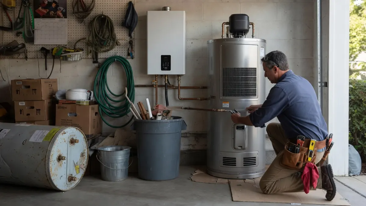 Photorealistic home improvement photo for Galt Water Heater Replacement: Tank, Tankless, or Heat Pump?