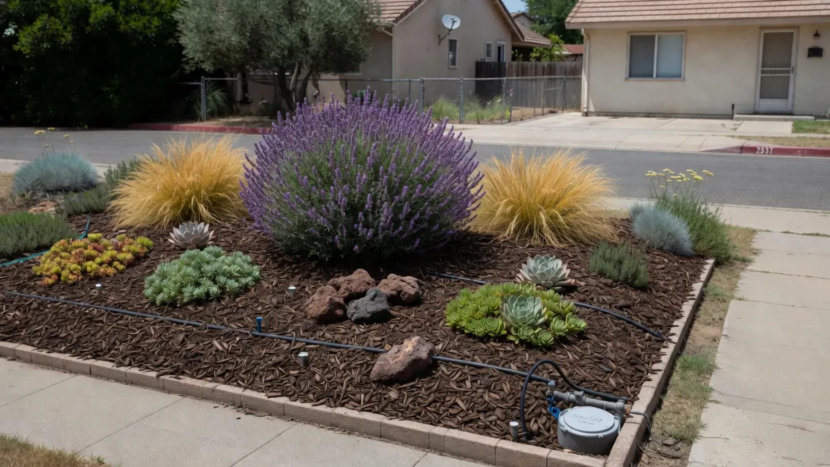 Photorealistic home improvement photo for Water-Efficient Landscaping for Sacramento Homes