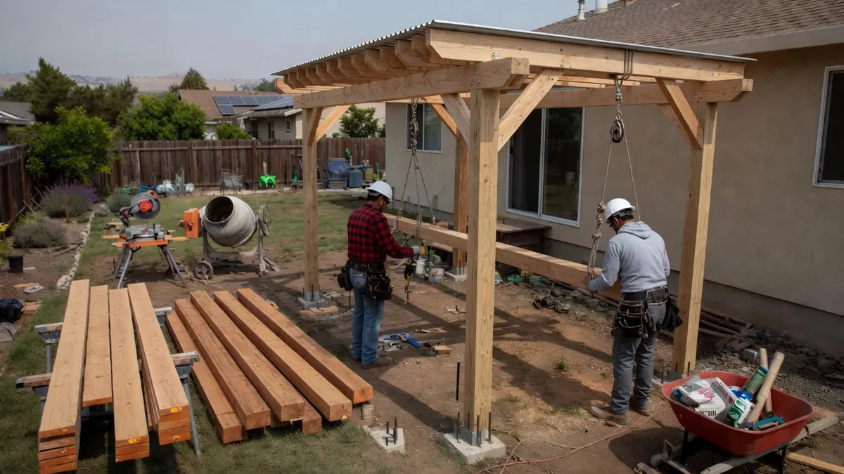 Photorealistic home improvement photo for Lodi Patio Cover Planning for Shade, Permits, and Drainage