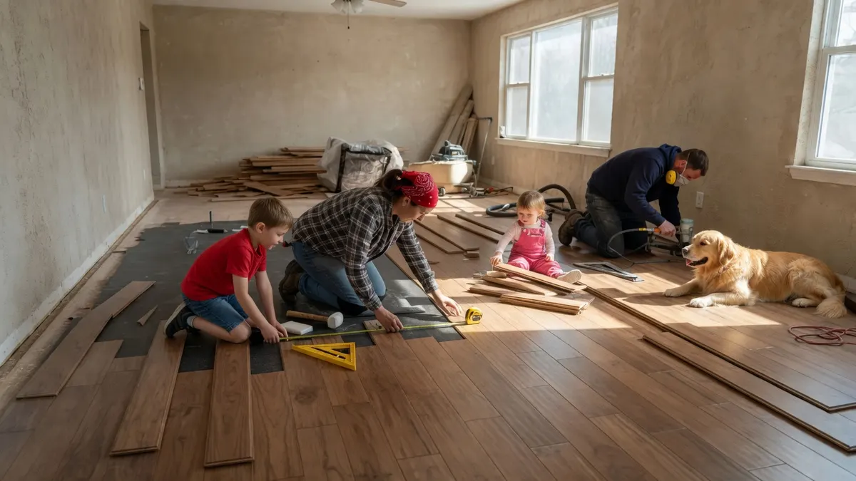Photorealistic home improvement photo for Natomas Flooring Choices for Kids, Pets, and Open Floor Plans