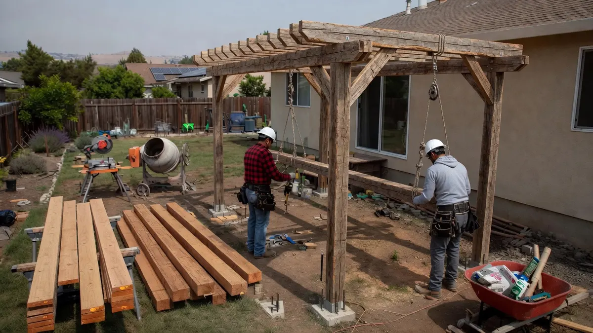 Photorealistic home improvement photo for Rocklin Patio Cover and Pergola Permits: What to Confirm Before You Build