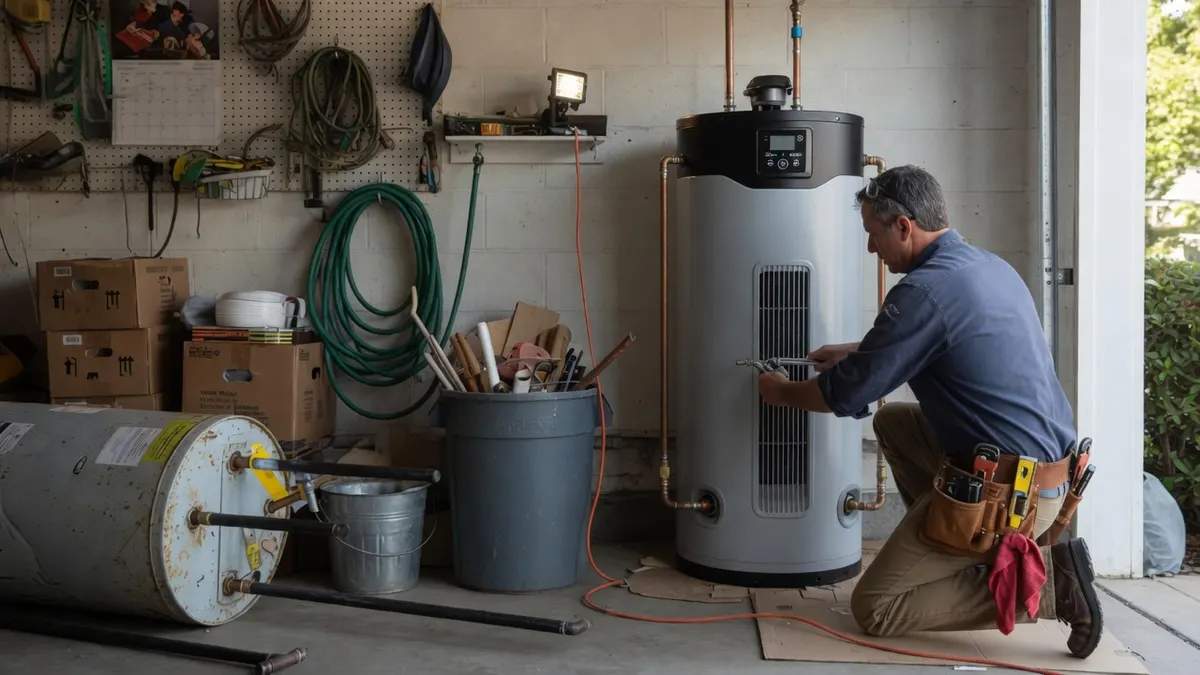 Photorealistic home improvement photo for Water Heater Replacement in Sacramento: Tank vs Tankless vs Heat Pump (2026 Cost Guide)
